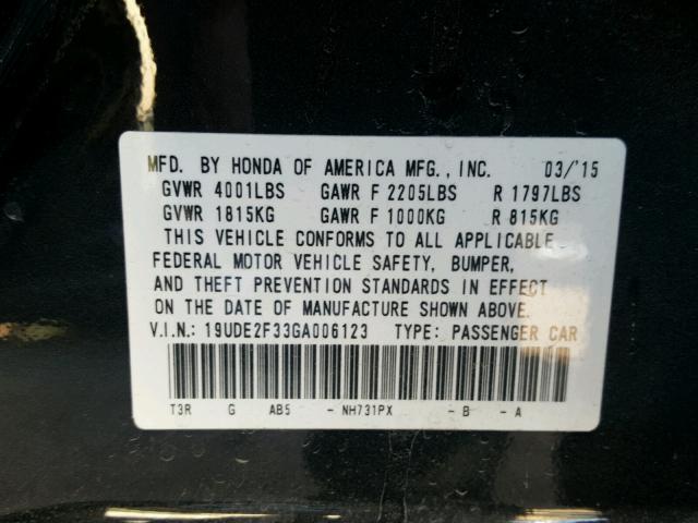 19UDE2F33GA006123 - 2016 ACURA ILX BASE BLACK photo 10