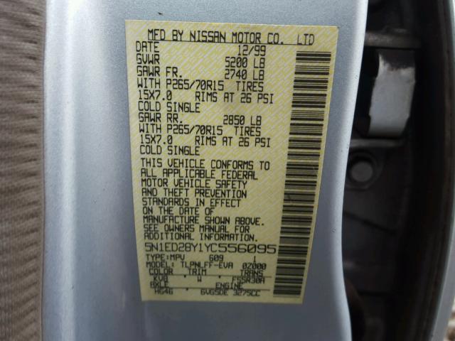 5N1ED28Y1YC556095 - 2000 NISSAN XTERRA XE SILVER photo 10