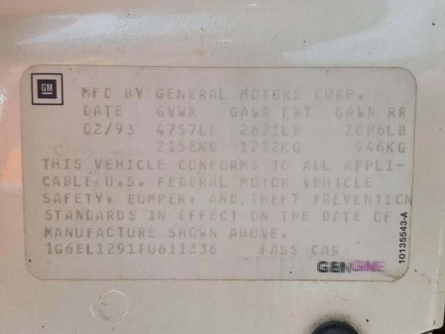 1G6EL1291PU611336 - 1993 CADILLAC ELDORADO T WHITE photo 10