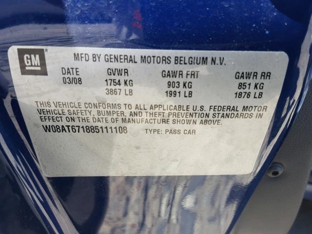 W08AT671885111108 - 2008 SATURN ASTRA XR BLUE photo 10