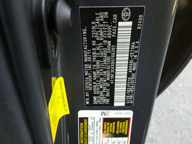 4T1BF3EKXBU766392 - 2011 TOYOTA CAMRY BASE GRAY photo 10