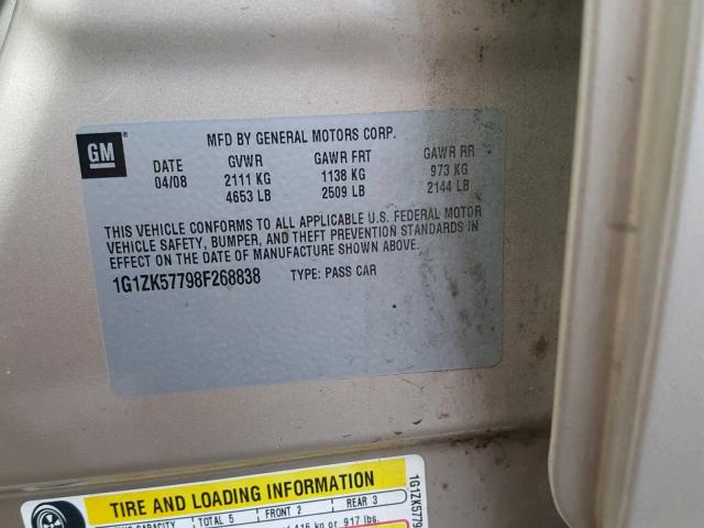 1G1ZK57798F268838 - 2008 CHEVROLET MALIBU LTZ 棕色 照片 10