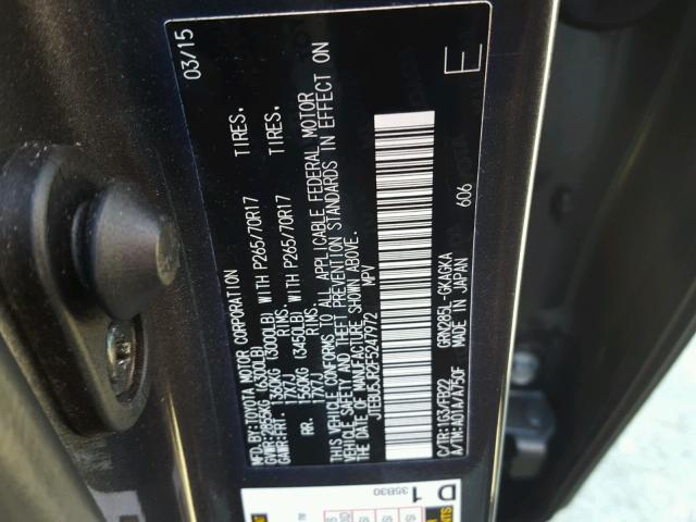 JTEBU5JR2F5247972 - 2015 TOYOTA 4RUNNER SR GRAY photo 10