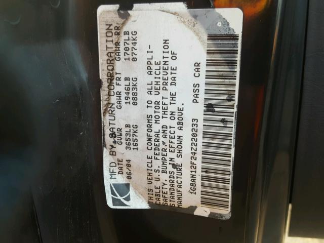 1G8AN12F24Z220233 - 2004 SATURN ION LEVEL BLACK photo 10