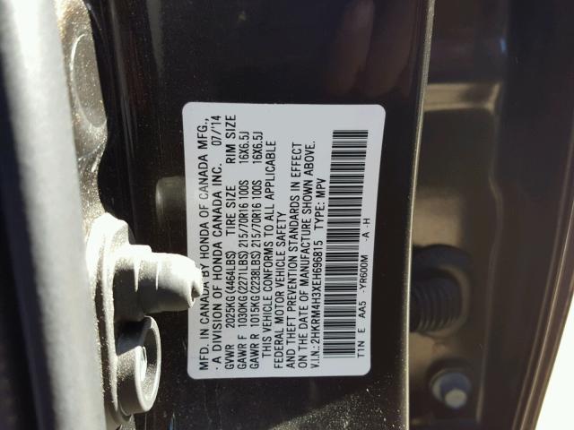 2HKRM4H3XEH696815 - 2014 HONDA CR-V LX BROWN photo 10