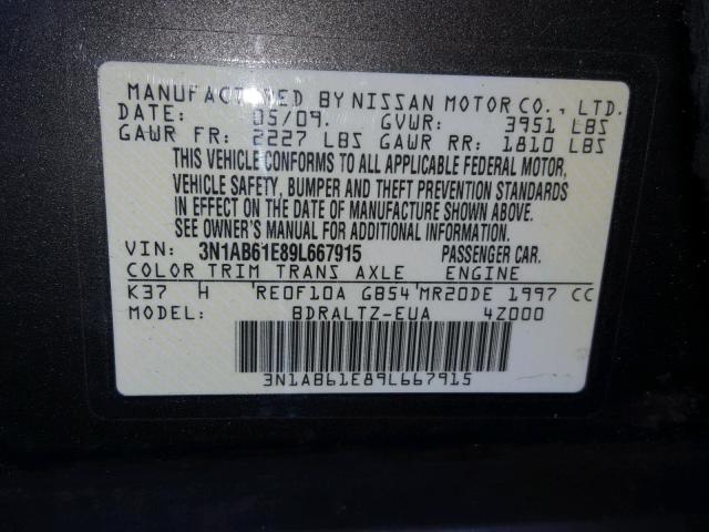 3N1AB61E89L667915 - 2009 NISSAN SENTRA 2.0 TAN photo 10