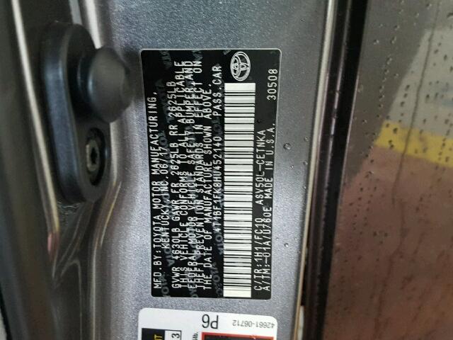 4T1BF1FK8HU452140 - 2017 TOYOTA CAMRY LE 灰色 照片 10