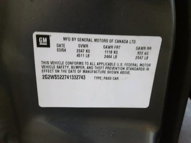 2G2WS522741332743 - 2004 PONTIAC GRAND PRIX GRAY photo 10