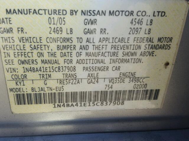 1N4BA41E15C837908 - 2005 NISSAN MAXIMA SE SILVER photo 10