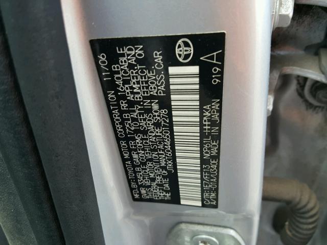 JTKKT604465017278 - 2006 TOYOTA SCION XA SILVER photo 10