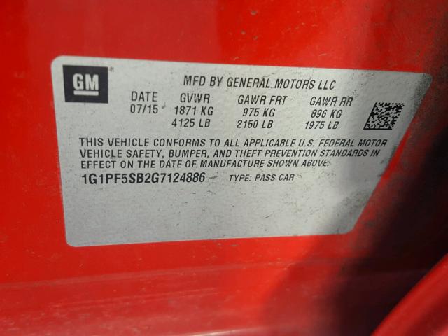 1G1PF5SB2G7124886 - 2016 CHEVROLET CRUZE LIMI RED photo 10