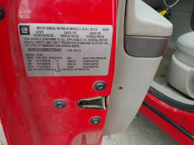 3GNCA33D08S725457 - 2008 CHEVROLET HHR LS 红色 照片 10