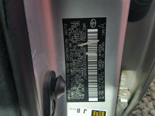 JTDKN3DU0C5469685 - 2012 TOYOTA PRIUS SILVER photo 10