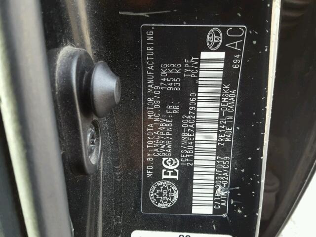 2T1BU4EE7AC279060 - 2010 TOYOTA COROLLA BA BLACK photo 10