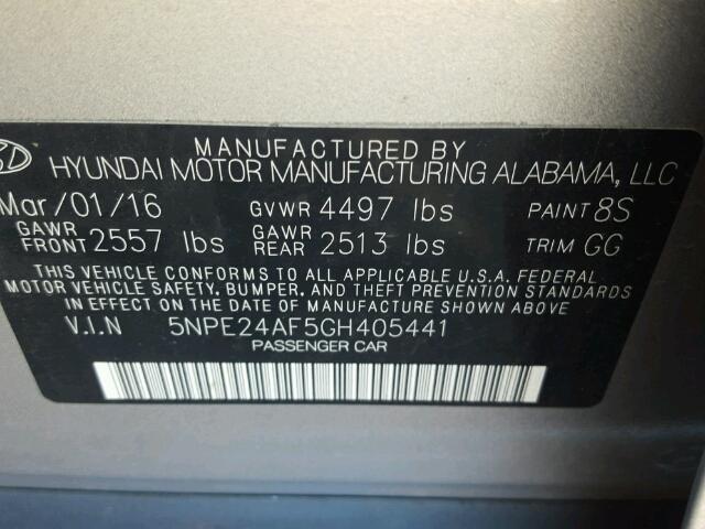 5NPE24AF5GH405441 - 2016 HYUNDAI SONATA SE SILVER photo 10