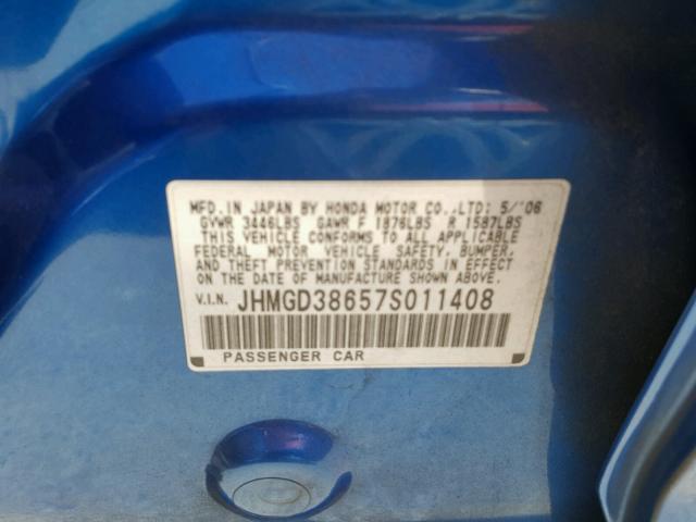 JHMGD38657S011408 - 2007 HONDA FIT S 蓝色 照片 10