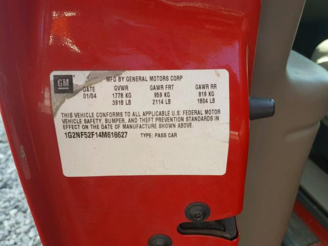 1G2NF52F14M618627 - 2004 PONTIAC GRAND AM S RED photo 10