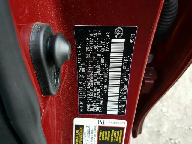 4T1BF1FK4HU666221 - 2017 TOYOTA CAMRY LE RED photo 10