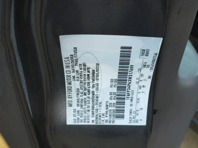 1FAFP34P63W317609 - 2003 FORD FOCUS SE GRAY photo 10