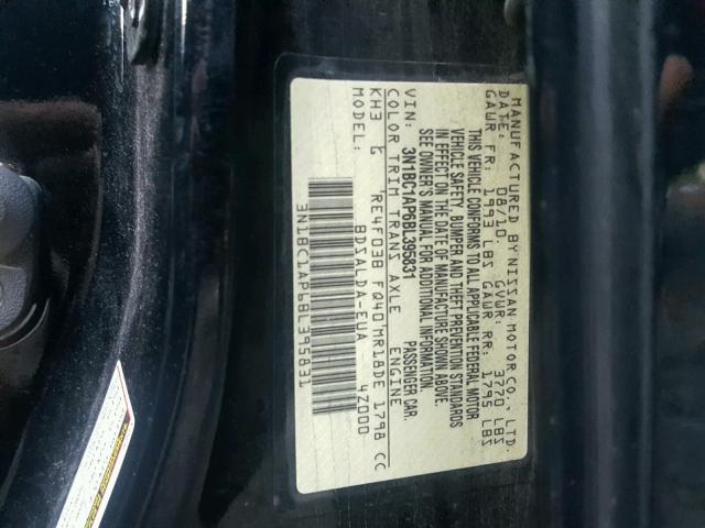 3N1BC1AP6BL395831 - 2011 NISSAN VERSA S BLACK photo 10