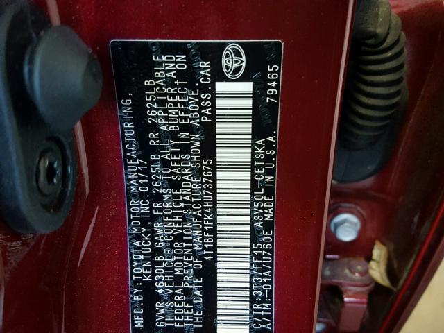 4T1BF1FK4HU737675 - 2017 TOYOTA CAMRY LE RED photo 10