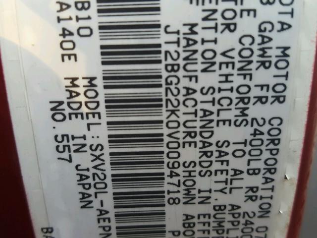 JT2BG22K0V0094718 - 1997 TOYOTA CAMRY LE მუქწითელი ფოტო 10