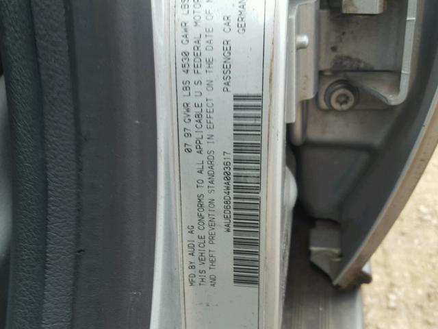 WAUED68D4WA003617 - 1998 AUDI A4 2.8 QUA SILVER photo 10