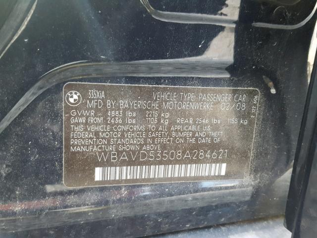 WBAVD53508A284621 - 2008 BMW 335 XI BLUE photo 10