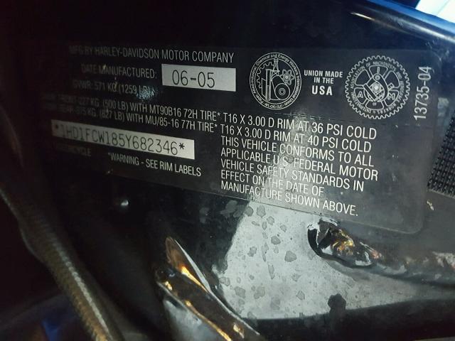 1HD1FCW185Y682346 - 2005 HARLEY-DAVIDSON FLHTCUI BLACK photo 10