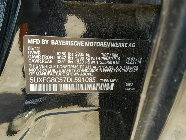 5UXFG8C57DL591085 - 2013 BMW X6 XDRIVE5 Czarny zdjęcie 10