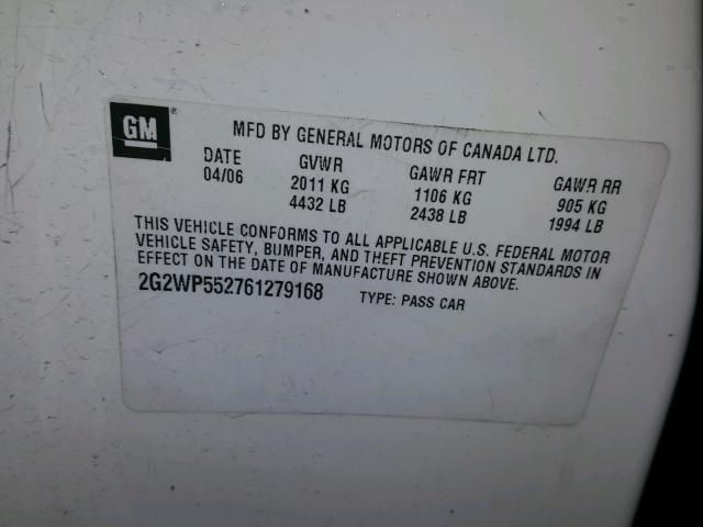 2G2WP552761279168 - 2006 PONTIAC GRAND PRIX WHITE photo 10