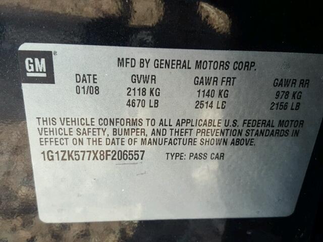 1G1ZK577X8F206557 - 2008 CHEVROLET MALIBU LTZ 黑色 照片 10