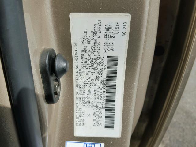 5TDZA23C94S060271 - 2004 TOYOTA SIENNA GOLD photo 10