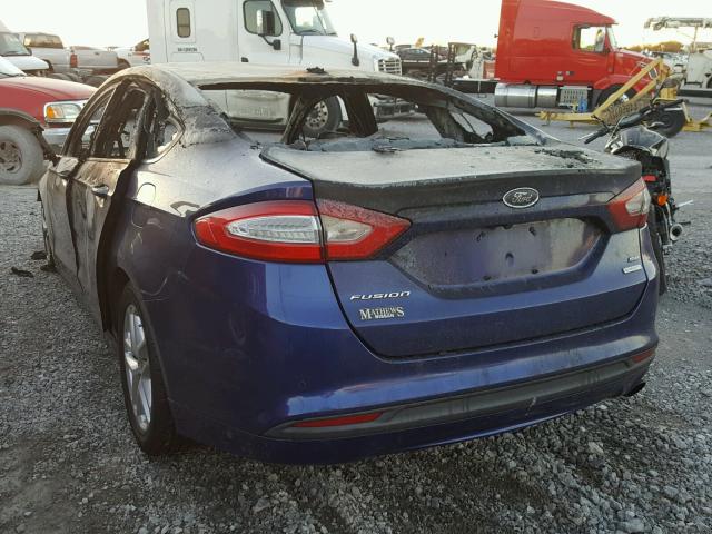 3FA6P0HR5DR195307 - 2013 FORD FUSION SE BLUE photo 3