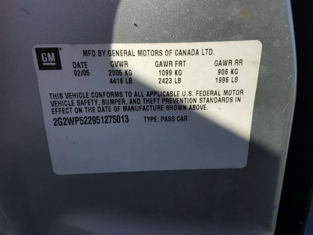 2G2WP522951275013 - 2005 PONTIAC GRAND PRIX SILVER photo 10