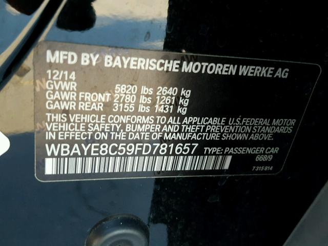 WBAYE8C59FD781657 - 2015 BMW 750 LI أسود صورة 10