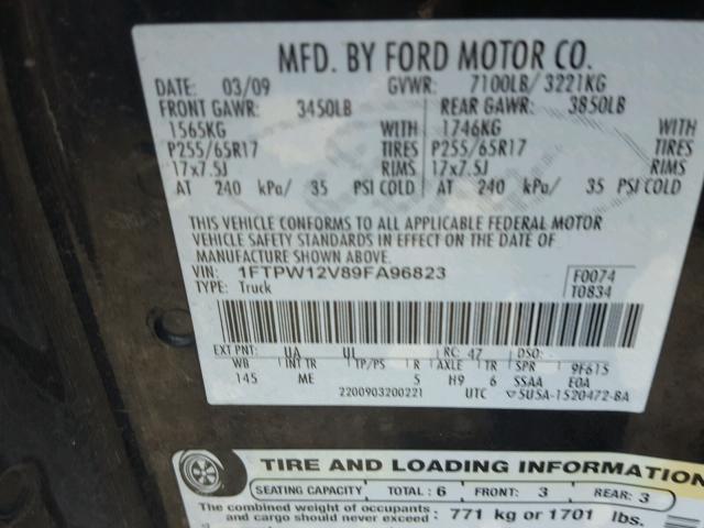 1FTPW12V89FA96823 - 2009 FORD F150 BLUE photo 10