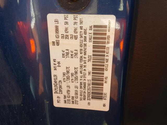 3D7KR28C35G708115 - 2005 DODGE RAM 2500 S Mavi foto 10