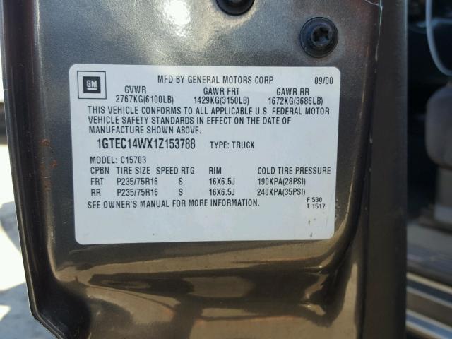 1GTEC14WX1Z153788 - 2001 GMC NEW SIERRA GRAY photo 10