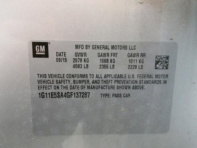 1G11E5SA4GF137287 - 2016 CHEVROLET MALIBU LIM SILVER photo 10