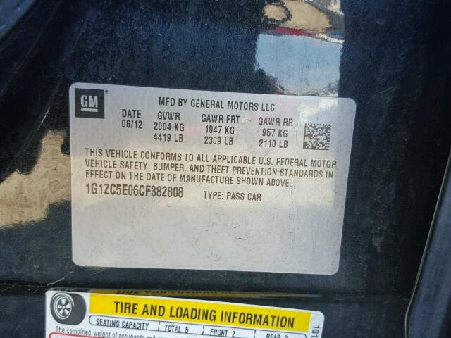 1G1ZC5E06CF382808 - 2012 CHEVROLET MALIBU 1LT BLACK photo 10
