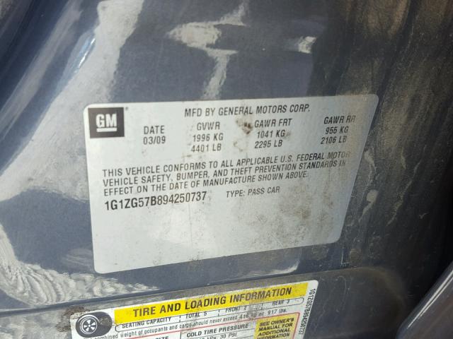 1G1ZG57B894250737 - 2009 CHEVROLET MALIBU LS GRAY photo 10