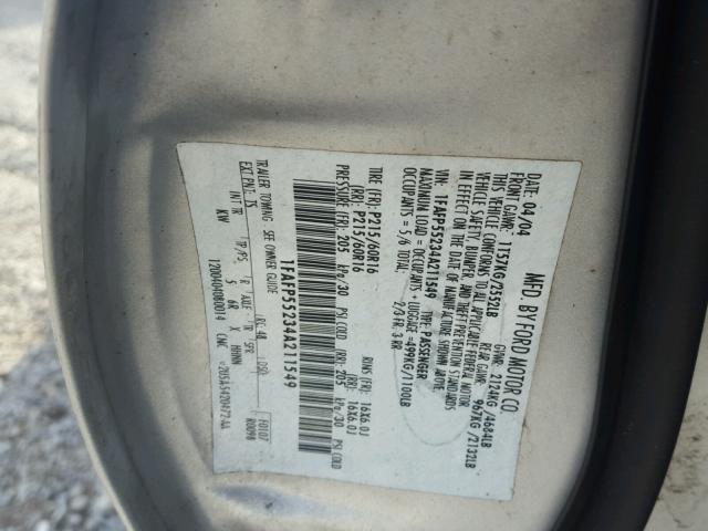 1FAFP55234A211549 - 2004 FORD TAURUS SES SILVER photo 10