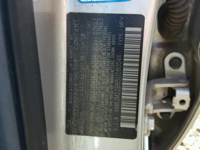 KM8JM12B85U180546 - 2005 HYUNDAI TUCSON GL SILVER photo 10