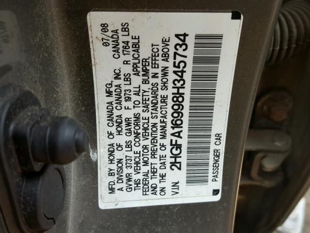 2HGFA16998H345734 - 2008 HONDA CIVIC EXL 灰色 照片 10