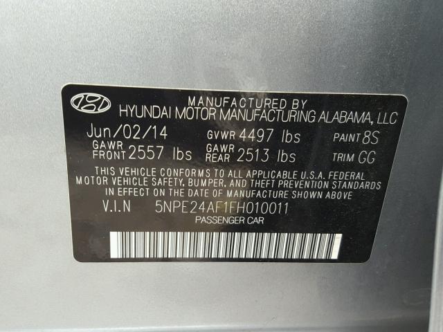 5NPE24AF1FH010011 - 2015 HYUNDAI SONATA SE TURQUOISE photo 10