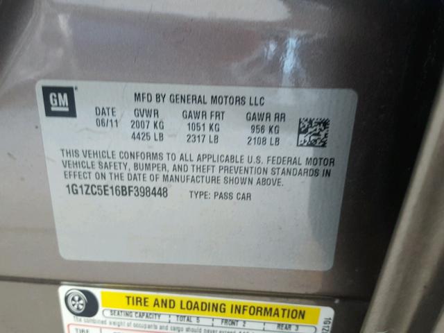 1G1ZC5E16BF398448 - 2011 CHEVROLET MALIBU 1LT BROWN photo 10