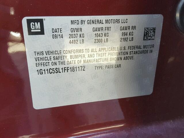 1G11C5SL1FF181172 - 2015 CHEVROLET MALIBU MAROON photo 10