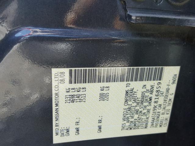 1N4AA51E99C816859 - 2009 NISSAN MAXIMA S GRAY photo 10