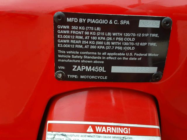 ZAPM459L775004266 - 2007 VESPA GTS 250 RED photo 10